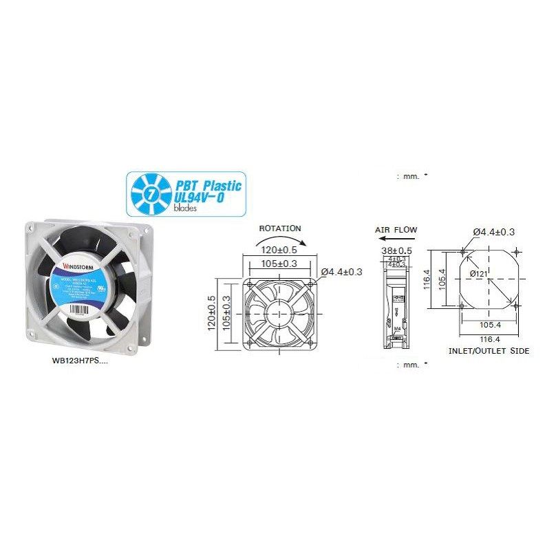 WINDSTORM Axial Cooling Fan 4.5&quot; Fan 220 Volts Ball Bearing Shaft